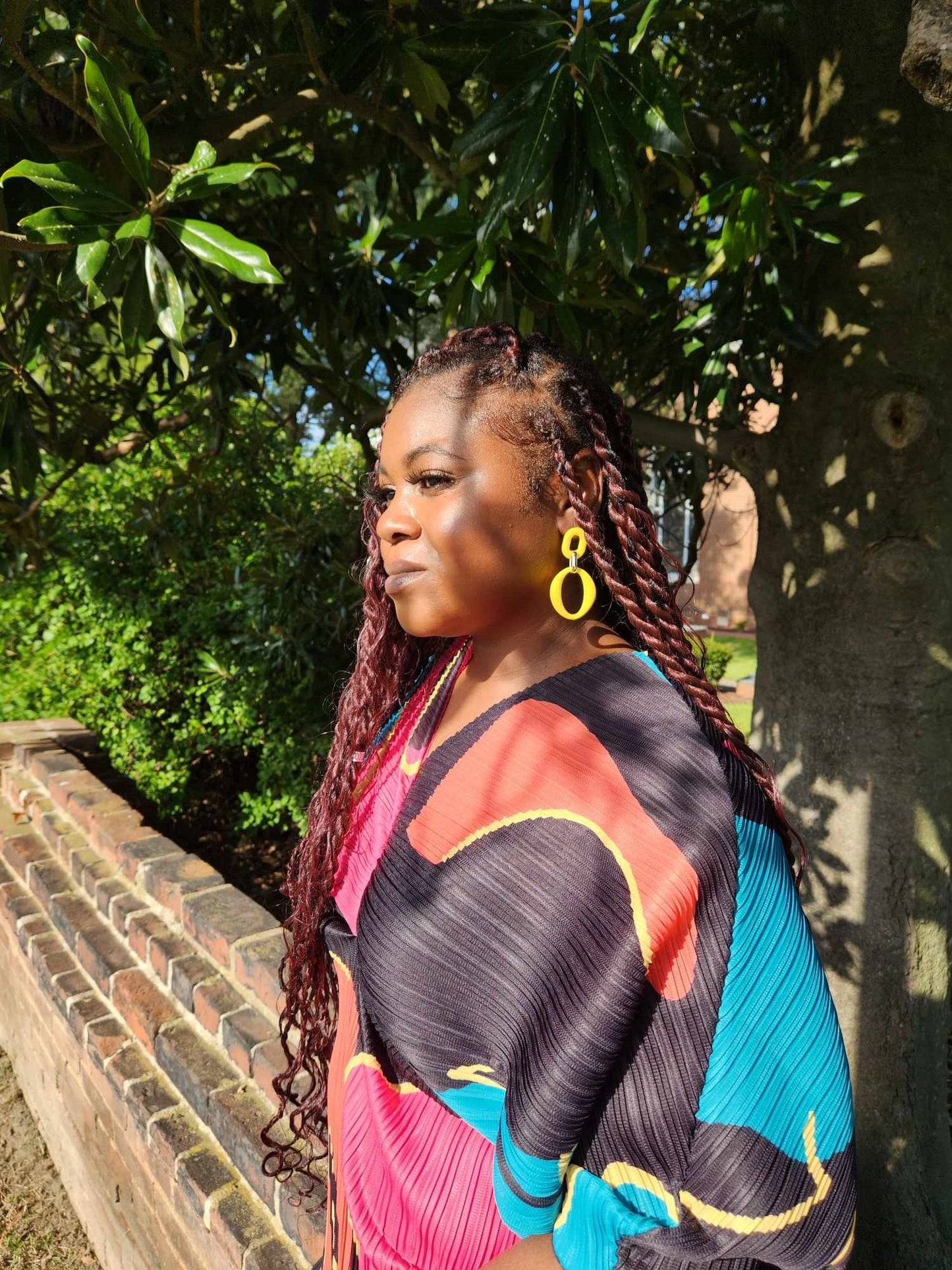 Plus Size - Pleated Midi Multi Color Dress