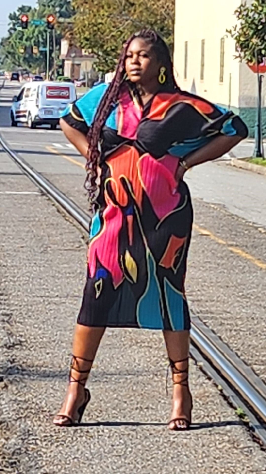 Plus Size - Pleated Midi Multi Color Dress