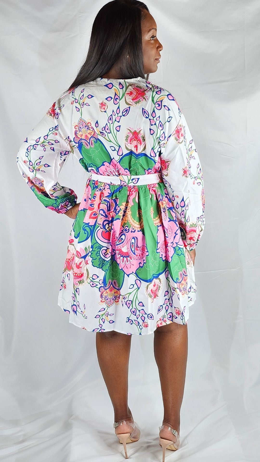 Pink and Green Midi Dress