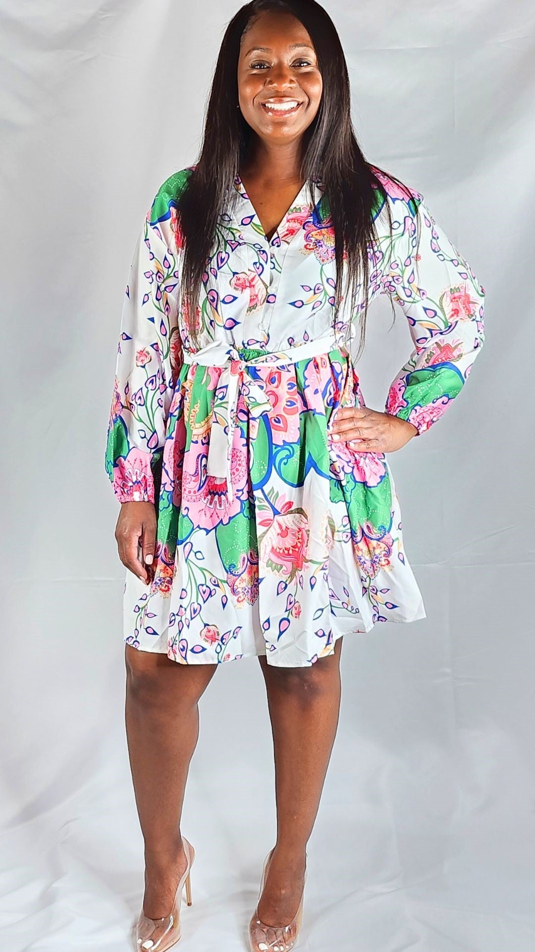 Pink and Green Midi Dress