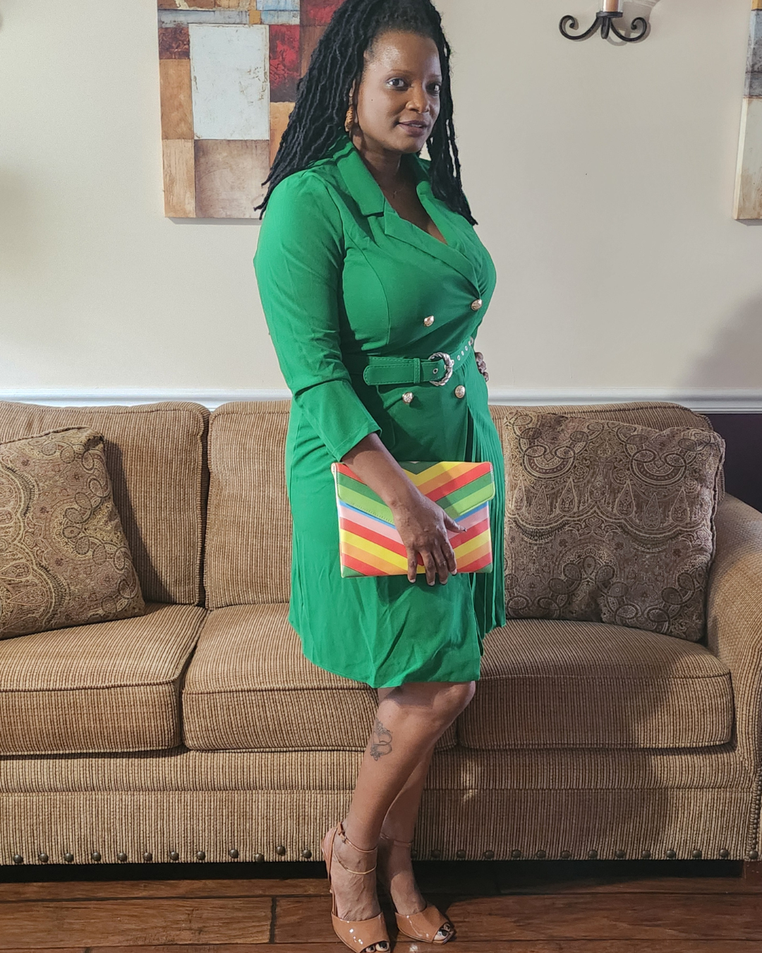 Green Pleated Mid Dress