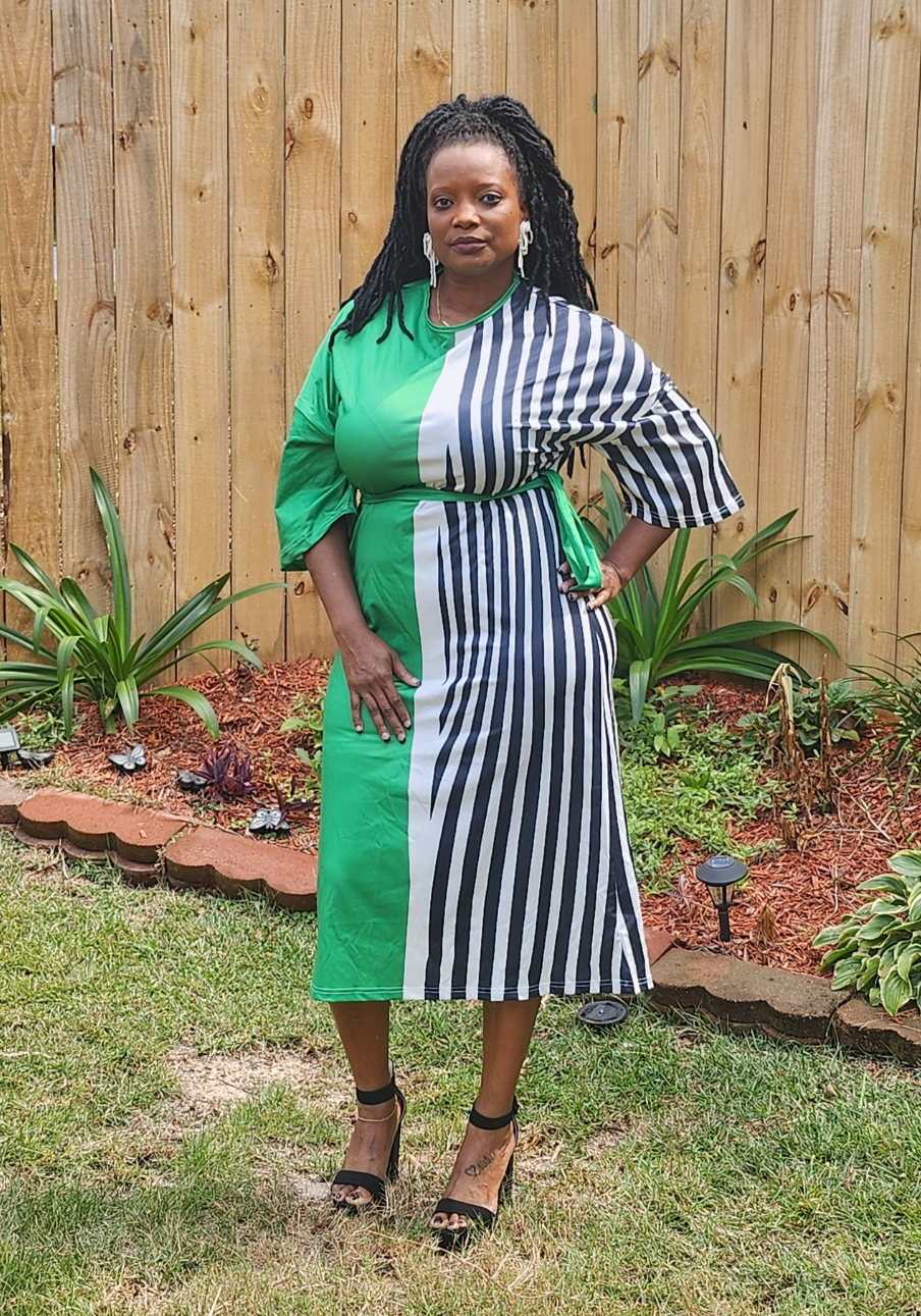 green black striped dress Vintage 1950s Green Stripe Dress