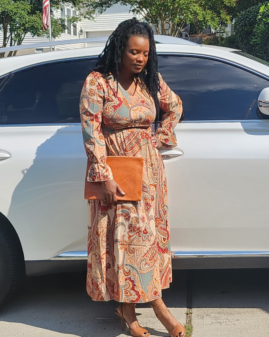 v neck brown maxi dress V Neck Maxi Dress