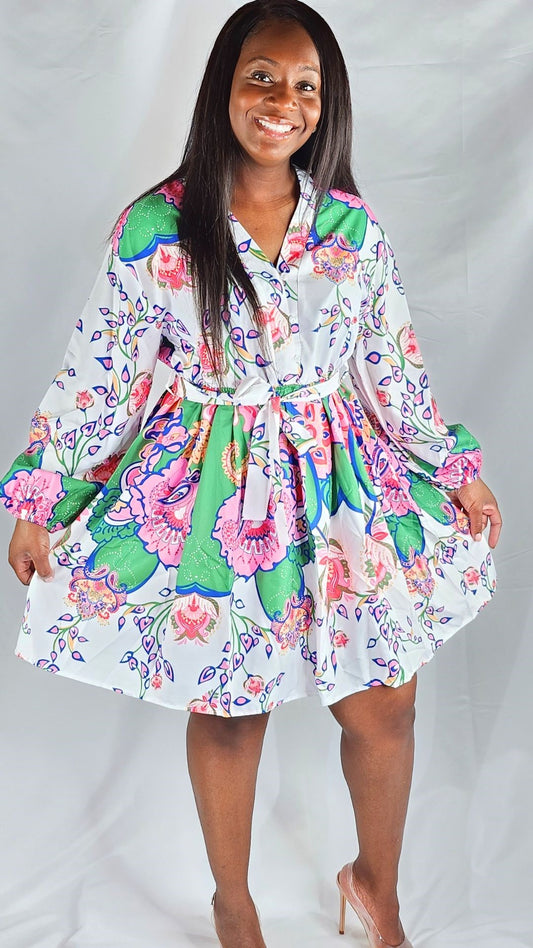 Pink and Green Midi Dress